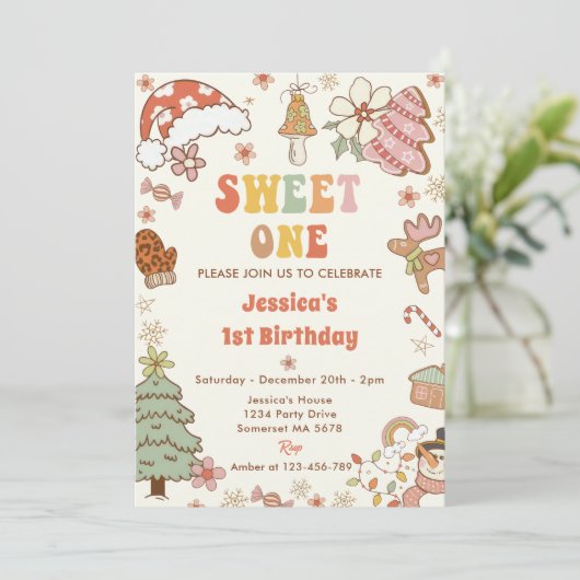 Weihnachtskochen Süß 1. Geburtstag Party Einladung (Stehend Vorderseite)