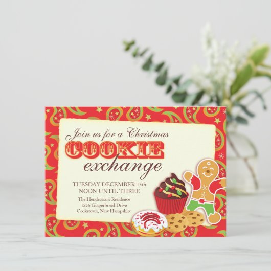 Weihnachtskochtausch & Etiquette Rot laden Einladung (Stehend Vorderseite)