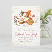 Weihnachtskochtausch Lebkuchen & Rustikales Holz Einladung (Stehend Vorderseite)