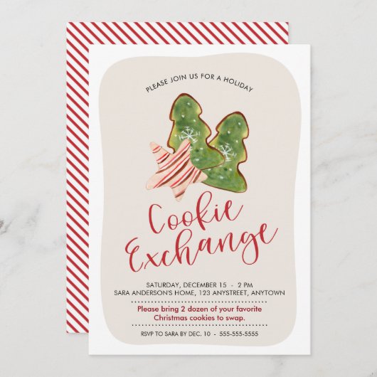 Weihnachtskochtausch Trendy Watercolor Cookie Einladung (Vorne/Hinten)