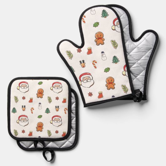 Weihnachtskochtopf Mitt- und Potthalter Ofenhandschuh & Topflappen-Set (Vorderseite/Rückseite)