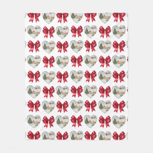 Weihnachtskokette Herz- und Schleifenmuster Fleecedecke (Vorderseite)
