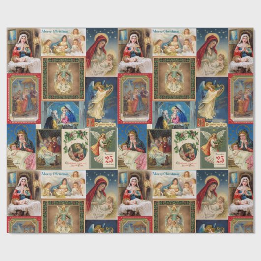 Weihnachtskollektion der antiken Postkarten Jesus  Geschenkpapier (Flach)