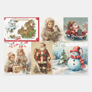 Weihnachtskollektion mit Weihnachtsmann und Kinder Geschenkpapier Set