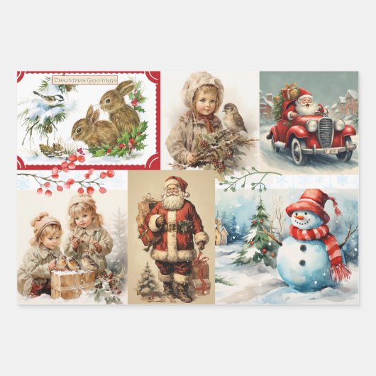 Weihnachtskollektion mit Weihnachtsmann und Kinder Geschenkpapier Set (Vorderseite)