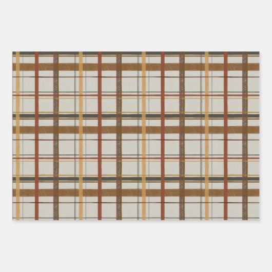 Weihnachtskollektion | Plaid Green, Creme, Tan Geschenkpapier Set (Vorderseite)