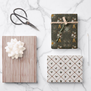 Weihnachtskollektion   Streifen, floral, Holly Wra Geschenkpapier Set