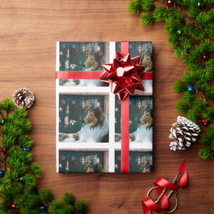 Weihnachtskollie am Fenster Geschenkpapier