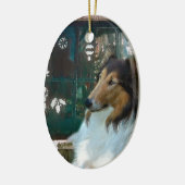Weihnachtskollie am Fenster Keramikornament (Links)