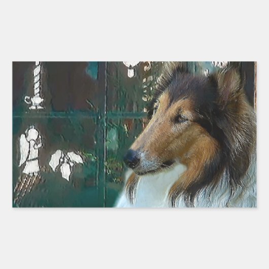 Weihnachtskollie am Fenster Rechteckiger Aufkleber (Vorderseite)