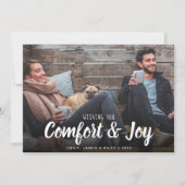 Weihnachtskomfort und Freude-Foto Feiertagskarte (Vorderseite)