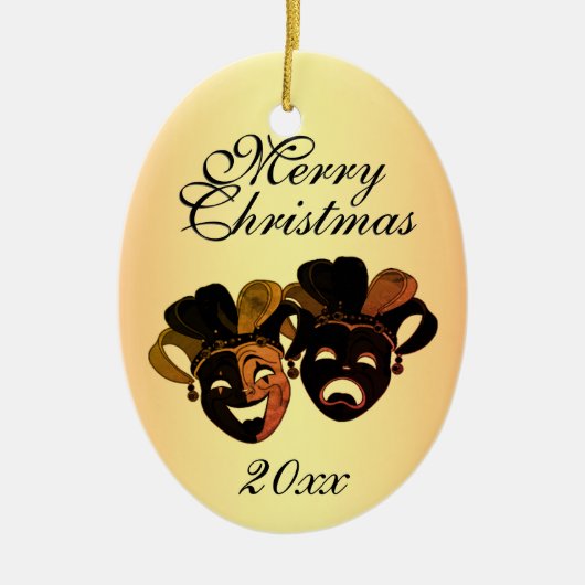 Weihnachtskomödie und die Masken des Tragedy Theat Keramik Ornament (Vorne)