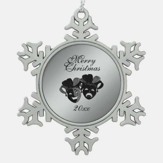 Weihnachtskomödie und die Masken des Tragedy Theat Schneeflocken Zinn-Ornament (Vorderseite)