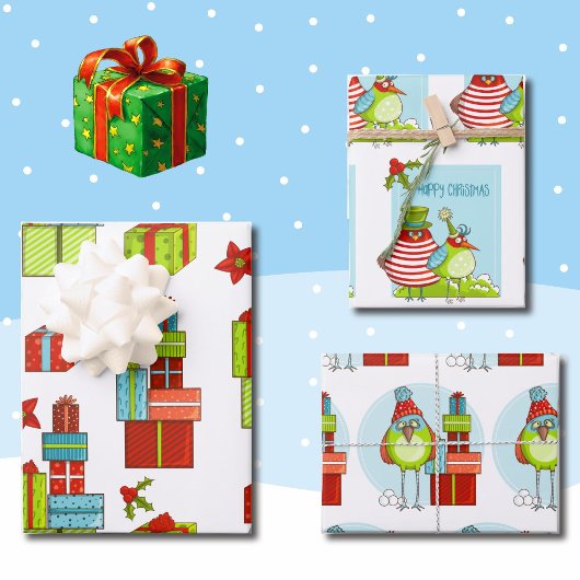 Weihnachtskoordinate Raubvögel 3 Geschenkpapier Set