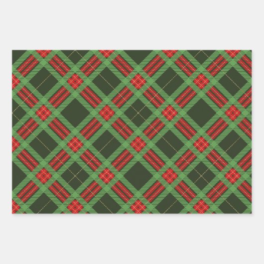 Weihnachtskoordinaten in Rot und Grün Kariert 3 Geschenkpapier Set (Vorderseite)