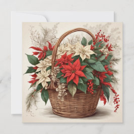Weihnachtskorb mit Blume Rot, Weiß Poinsettia Feiertagskarte