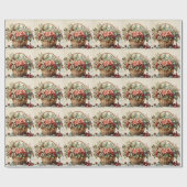 Weihnachtskorb mit Poinsettia-Blume, Beeren Geschenkpapier (Flach)