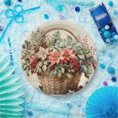 Weihnachtskorb mit Poinsettia-Blume, Beeren Pappteller (Party)