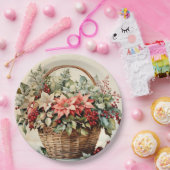 Weihnachtskorb mit Poinsettia-Blume, Beeren Pappteller (Party)