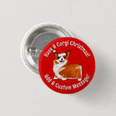 Weihnachtskorgi Hund mit Weihnachtsmannmütze Button (Vorne & Hinten)
