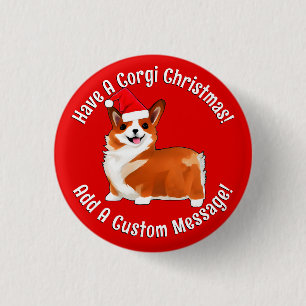 Weihnachtskorgi Hund mit Weihnachtsmannmütze Button