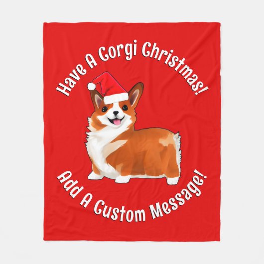 Weihnachtskorgi Hund mit Weihnachtsmannmütze Fleecedecke (Vorderseite)