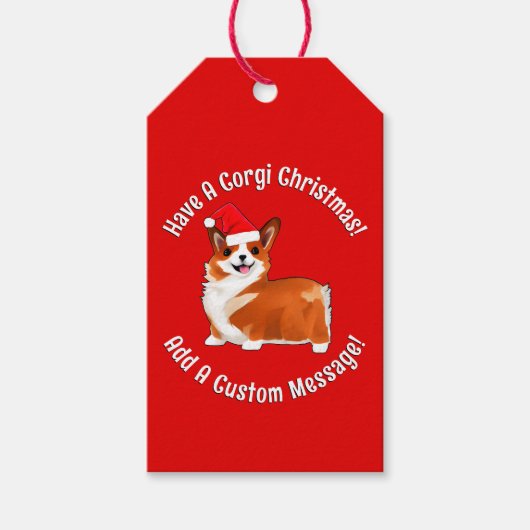 Weihnachtskorgi Hund mit Weihnachtsmannmütze Geschenkanhänger (Vorderseite)