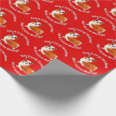 Weihnachtskorgi Hund mit Weihnachtsmannmütze Geschenkpapier (Ecke)