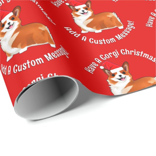 Weihnachtskorgi Hund mit Weihnachtsmannmütze Geschenkpapier (Rolleneckpunkt)
