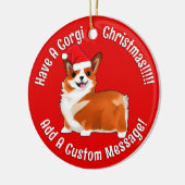 Weihnachtskorgi Hund mit Weihnachtsmannmütze Keramik Ornament (Links)