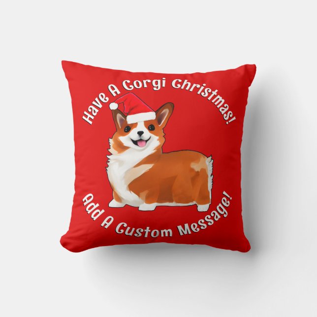 Weihnachtskorgi Hund mit Weihnachtsmannmütze Kissen (Vorderseite)