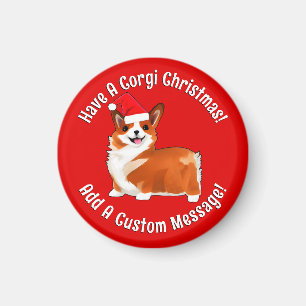 Weihnachtskorgi Hund mit Weihnachtsmannmütze Magnet
