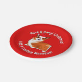 Weihnachtskorgi Hund mit Weihnachtsmannmütze Pappteller (Schrägansicht)