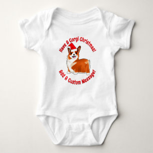 Weihnachtskorgi Hund mit Weihnachtsmannmütze T - S Baby Strampler