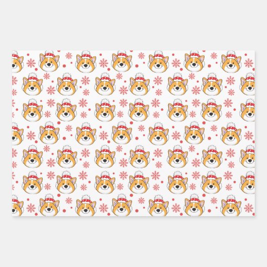 Weihnachtskorgi Hund und Streifen Geschenkpapier Set (Vorderseite)