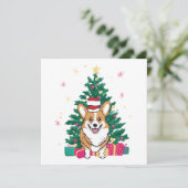 Weihnachtskorgi Hund und Weihnachtsbaum Feiertagskarte (Stehend Vorderseite)