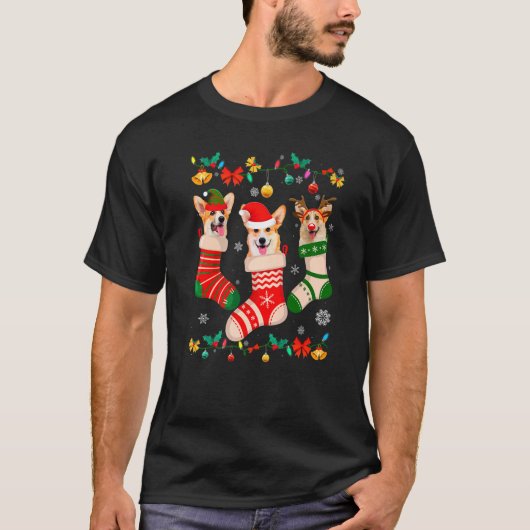 Weihnachtskorgi Sock Xmas Rentier Santa ELF Hund T-Shirt (Vorderseite)