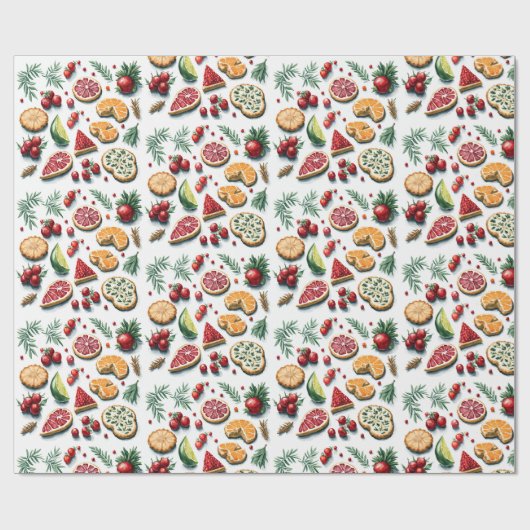 Weihnachtskost Früchte Aquarellbilder Geschenkpapier (Flach)