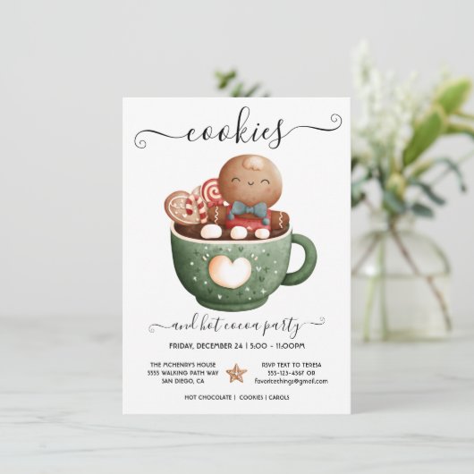 Weihnachtskost & Hot Cocoa Feiertag Party Einladung (Stehend Vorderseite)