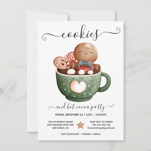 Weihnachtskost & Hot Cocoa Feiertag Party Einladung (Vorderseite)