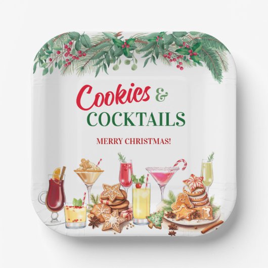 Weihnachtskost und Cocktails Feierabend Pappteller (Vorderseite)