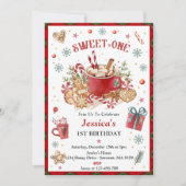 Weihnachtskost und Kakao 1. Geburtstag Party Einladung (Vorderseite)