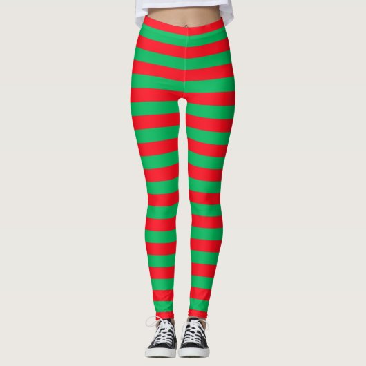 Weihnachtskostüm-Elf-rotes und grünes gestreiftes Leggings (Vorderseite)