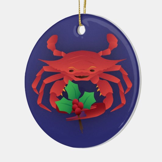 Weihnachtskrabbe mit Stechpalme Keramik Ornament (Links)