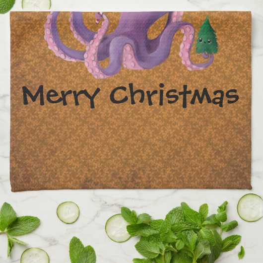 Weihnachtskrake Geschirrtuch (Gefaltet)