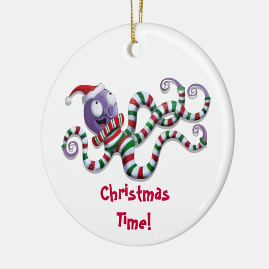 Weihnachtskrake mit Streifen Keramik Ornament (Links)