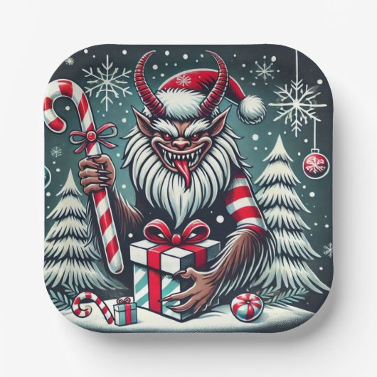 WeihnachtsKrampus Pappteller (Vorderseite)