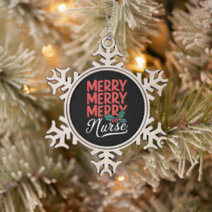 Weihnachtskrankenschwester Frohe Krankenschwester  Schneeflocken Zinn-Ornament