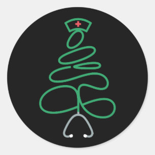 Weihnachtskrankenschwester Stethoskop Baum Weihnac Runder Aufkleber