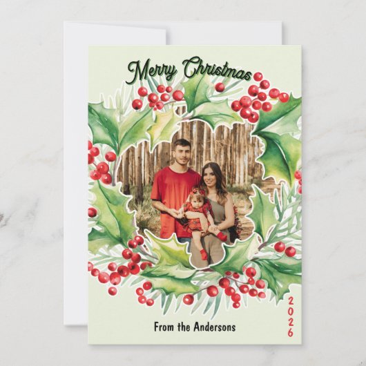 Weihnachtskranz 3 Foto Weihnachtskarte Feiertagskarte (Vorderseite)